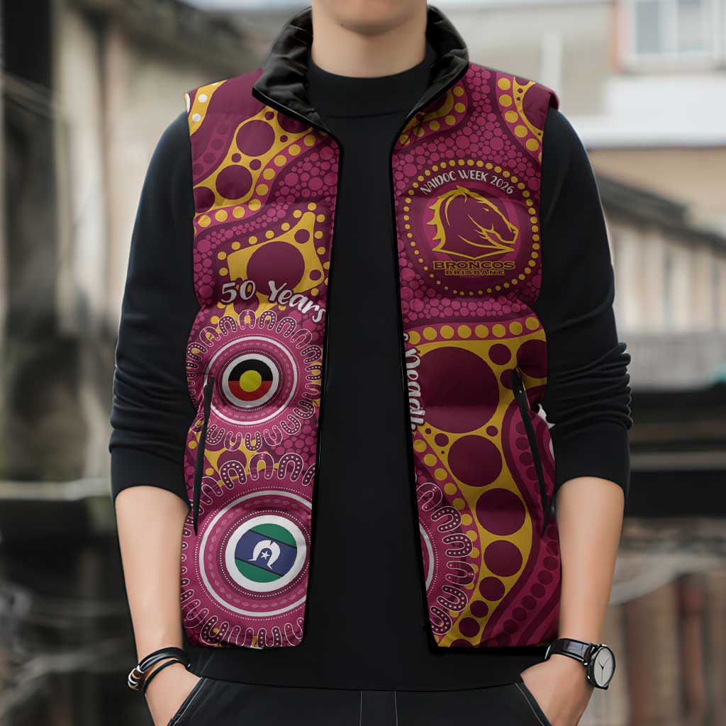 Broncos NAIDOC Week 2026 Personalised Sleeveless Puffer Jacket 50 Years of Deadly Aboriginal Art