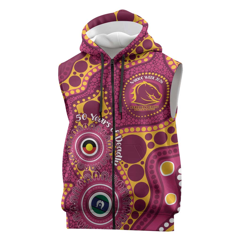 Broncos NAIDOC Week 2026 Personalised Sleeveless Zip Hoodie 50 Years of Deadly Aboriginal Art