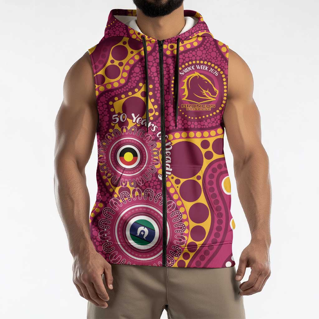 Broncos NAIDOC Week 2026 Personalised Sleeveless Zip Hoodie 50 Years of Deadly Aboriginal Art
