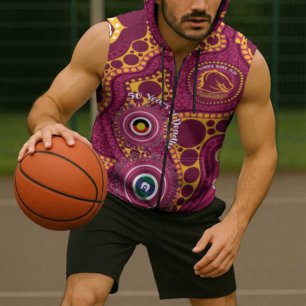 Broncos NAIDOC Week 2026 Personalised Sleeveless Zip Hoodie 50 Years of Deadly Aboriginal Art