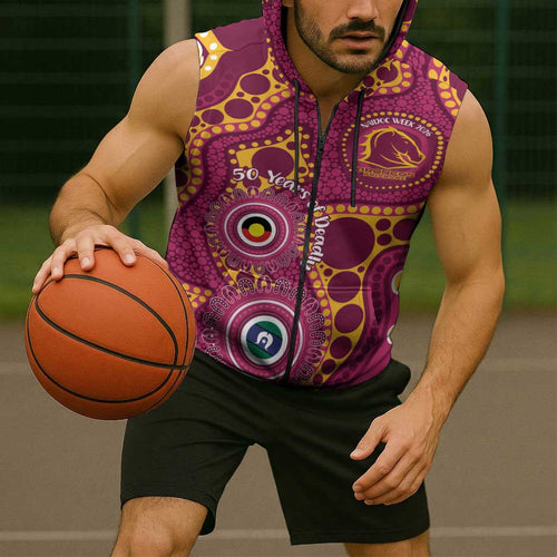 Broncos NAIDOC Week 2026 Personalised Sleeveless Zip Hoodie 50 Years of Deadly Aboriginal Art