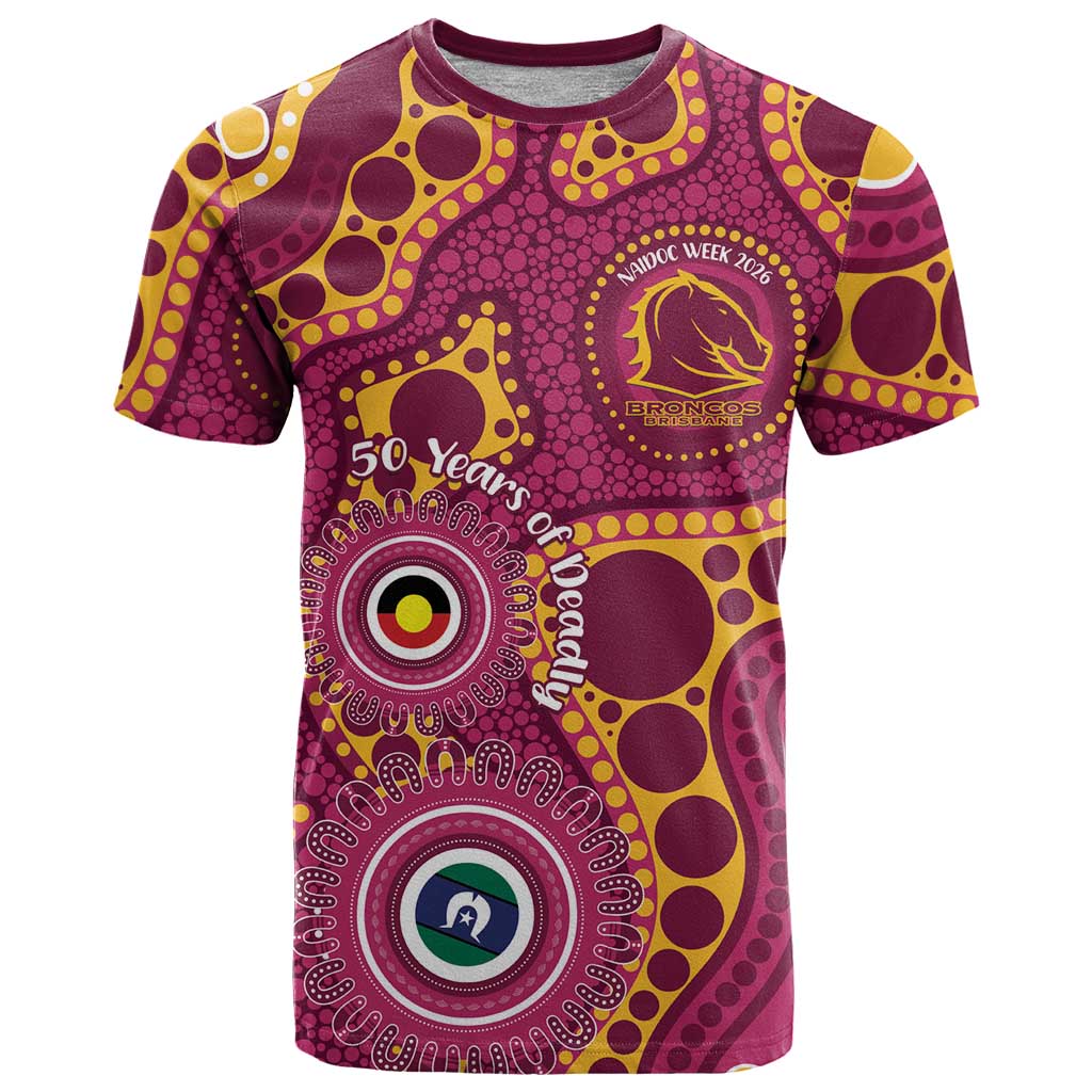 Broncos NAIDOC Week 2026 Personalised T Shirt 50 Years of Deadly Aboriginal Art