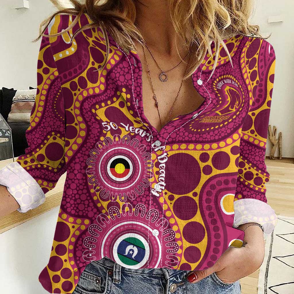 Broncos NAIDOC Week 2026 Personalised Women Casual Shirt 50 Years of Deadly Aboriginal Art