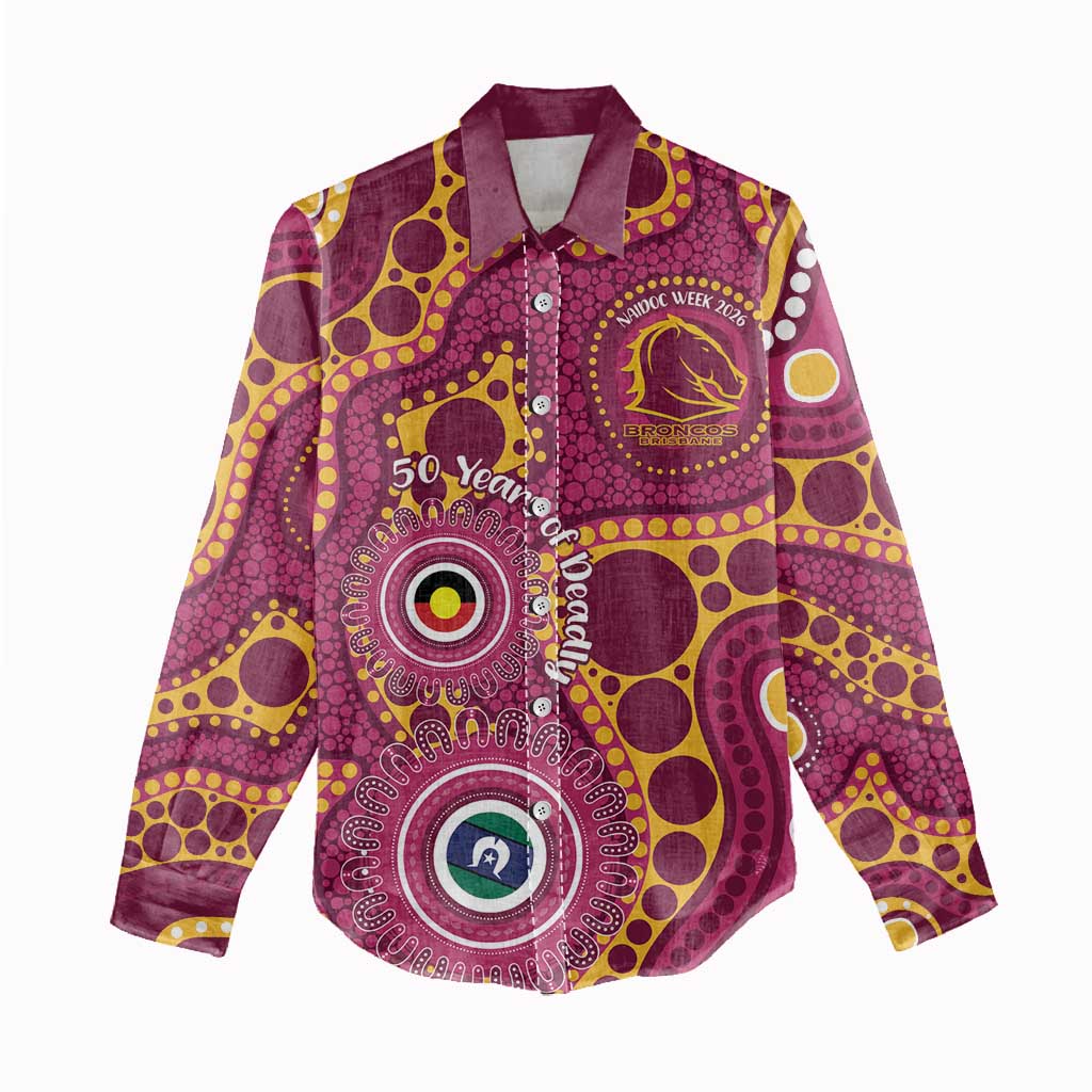 Broncos NAIDOC Week 2026 Personalised Women Casual Shirt 50 Years of Deadly Aboriginal Art