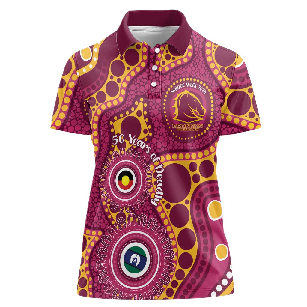 Broncos NAIDOC Week 2026 Personalised Women Polo Shirt 50 Years of Deadly Aboriginal Art