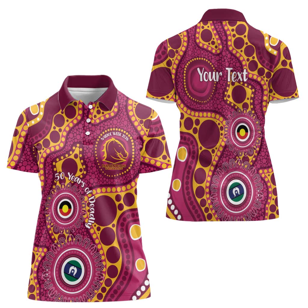 Broncos NAIDOC Week 2026 Personalised Women Polo Shirt 50 Years of Deadly Aboriginal Art