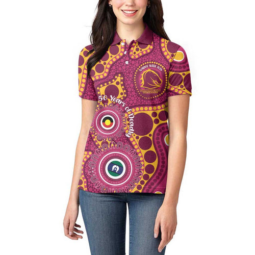 Broncos NAIDOC Week 2026 Personalised Women Polo Shirt 50 Years of Deadly Aboriginal Art