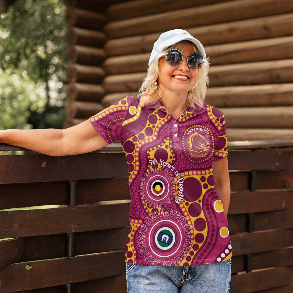 Broncos NAIDOC Week 2026 Personalised Women Polo Shirt 50 Years of Deadly Aboriginal Art