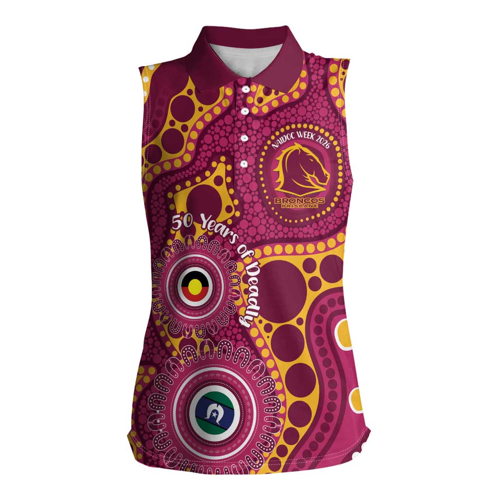 Broncos NAIDOC Week 2026 Personalised Women Sleeveless Polo Shirt 50 Years of Deadly Aboriginal Art
