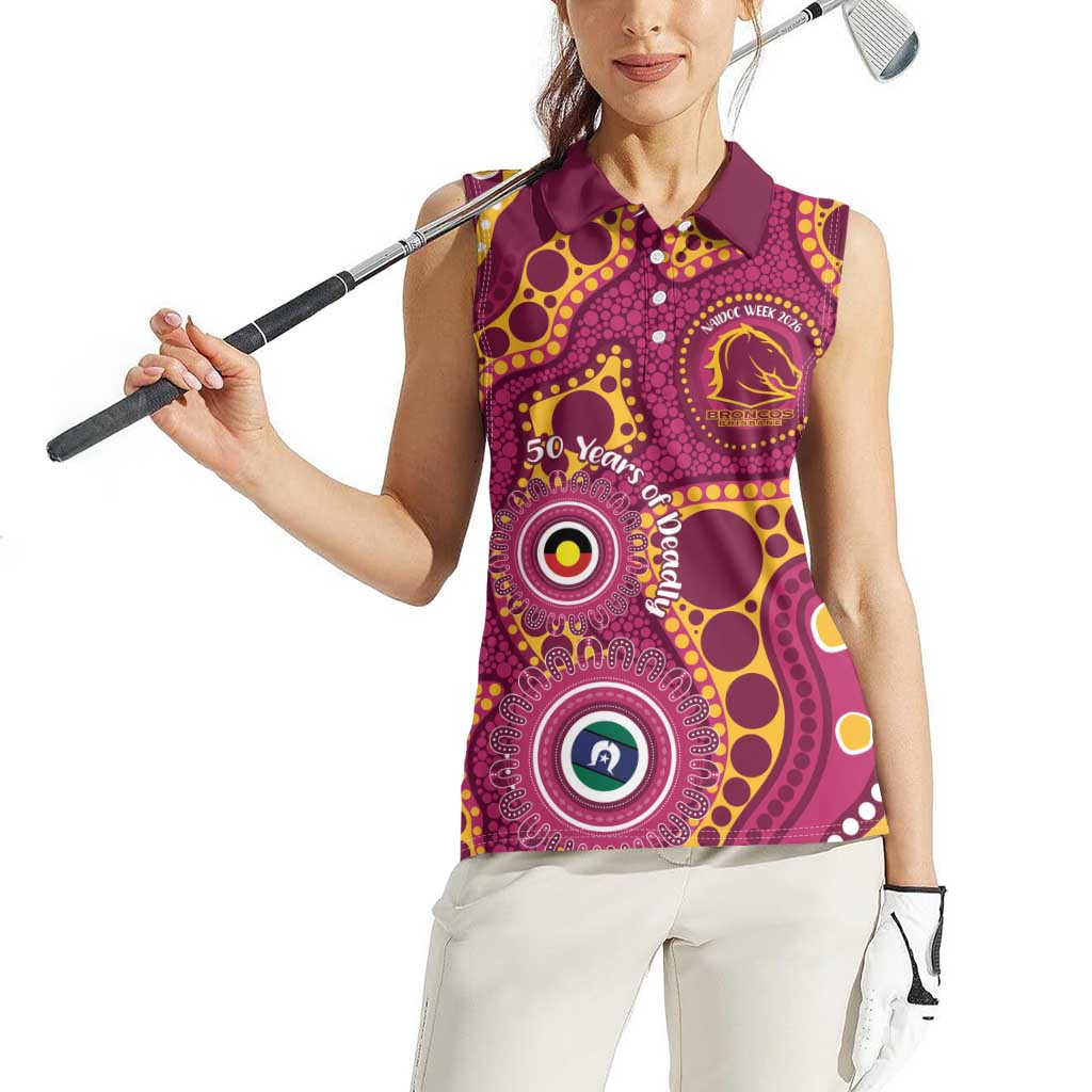 Broncos NAIDOC Week 2026 Personalised Women Sleeveless Polo Shirt 50 Years of Deadly Aboriginal Art