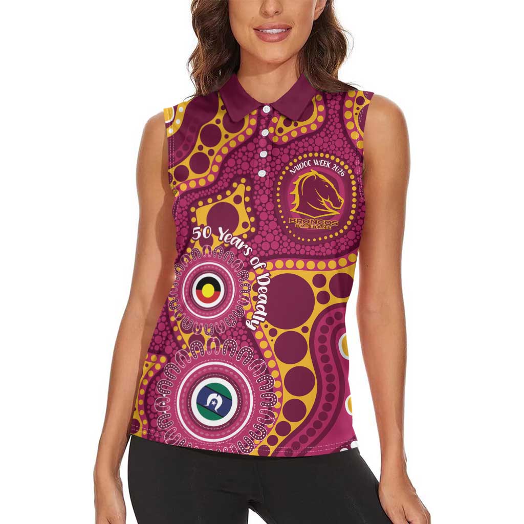 Broncos NAIDOC Week 2026 Personalised Women Sleeveless Polo Shirt 50 Years of Deadly Aboriginal Art