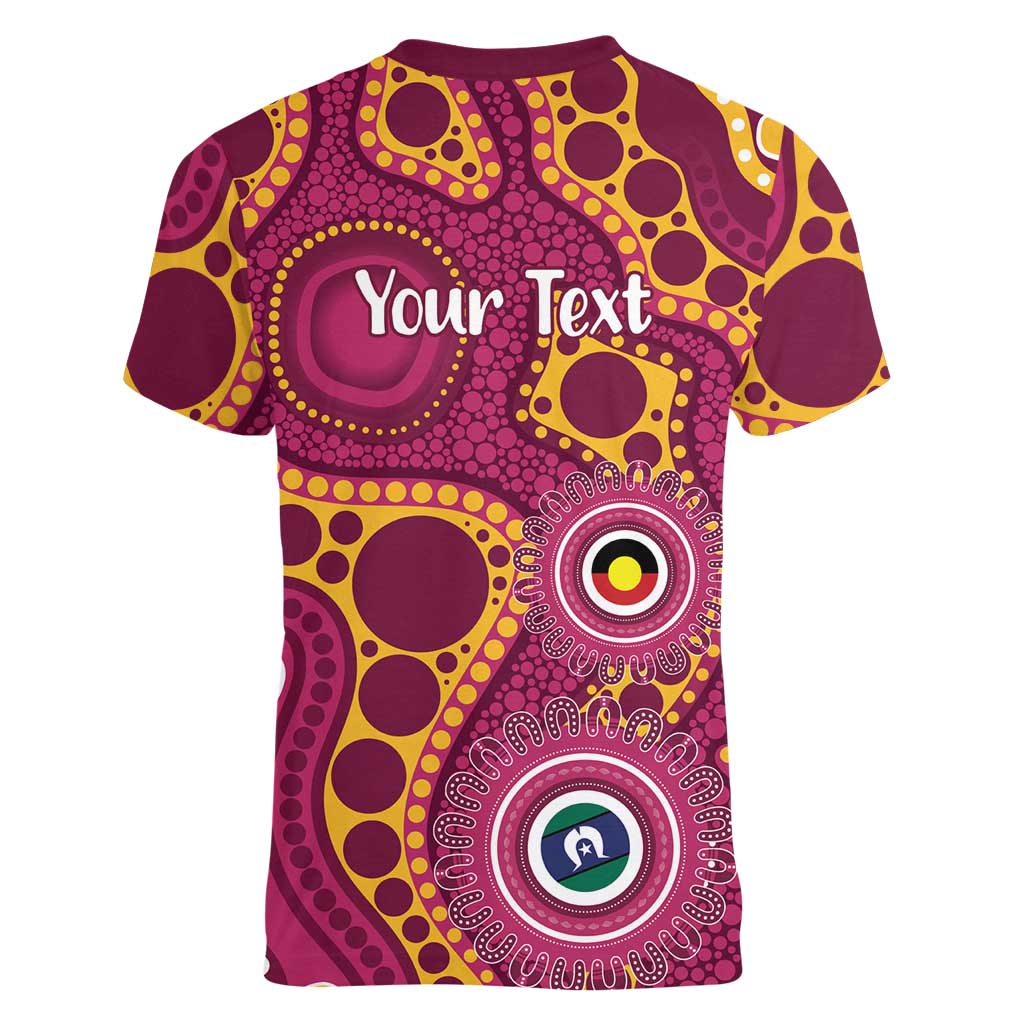 Broncos NAIDOC Week 2026 Personalised Women V-Neck T-Shirt 50 Years of Deadly Aboriginal Art