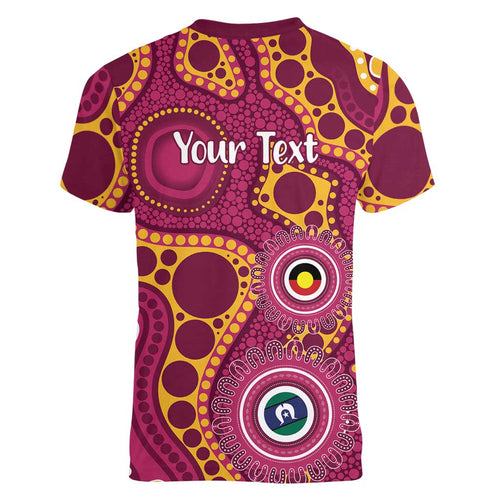 Broncos NAIDOC Week 2026 Personalised Women V-Neck T-Shirt 50 Years of Deadly Aboriginal Art