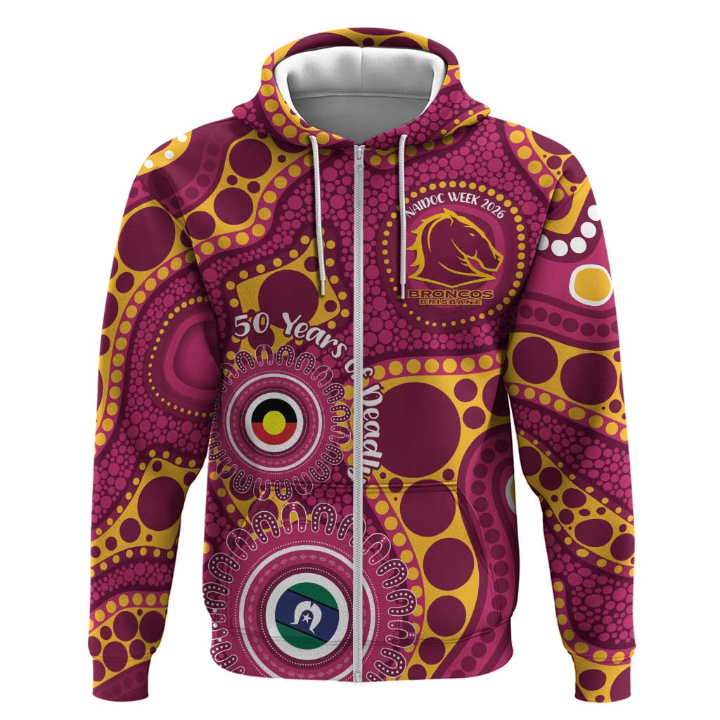 Broncos NAIDOC Week 2026 Personalised Zip Hoodie 50 Years of Deadly Aboriginal Art