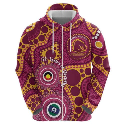 Broncos NAIDOC Week 2026 Personalised Zip Hoodie 50 Years of Deadly Aboriginal Art