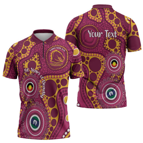 Broncos NAIDOC Week 2026 Personalised Zipper Polo Shirt 50 Years of Deadly Aboriginal Art