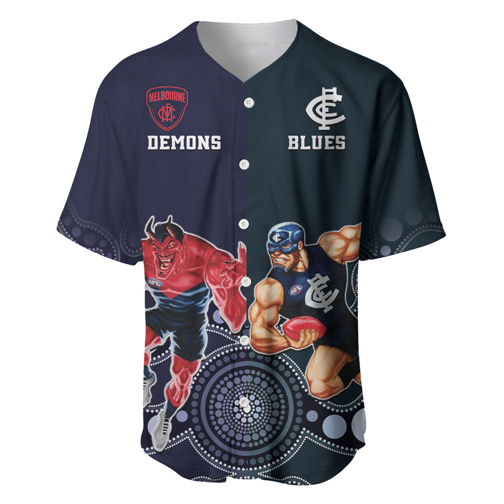 Demons And Blues Football Baseball Jersey Melbourne And Calrton Mascots Aboriginal Art