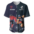 Demons And Blues Football Baseball Jersey Melbourne And Calrton Mascots Aboriginal Art