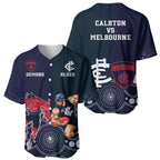 Demons And Blues Football Baseball Jersey Melbourne And Calrton Mascots Aboriginal Art