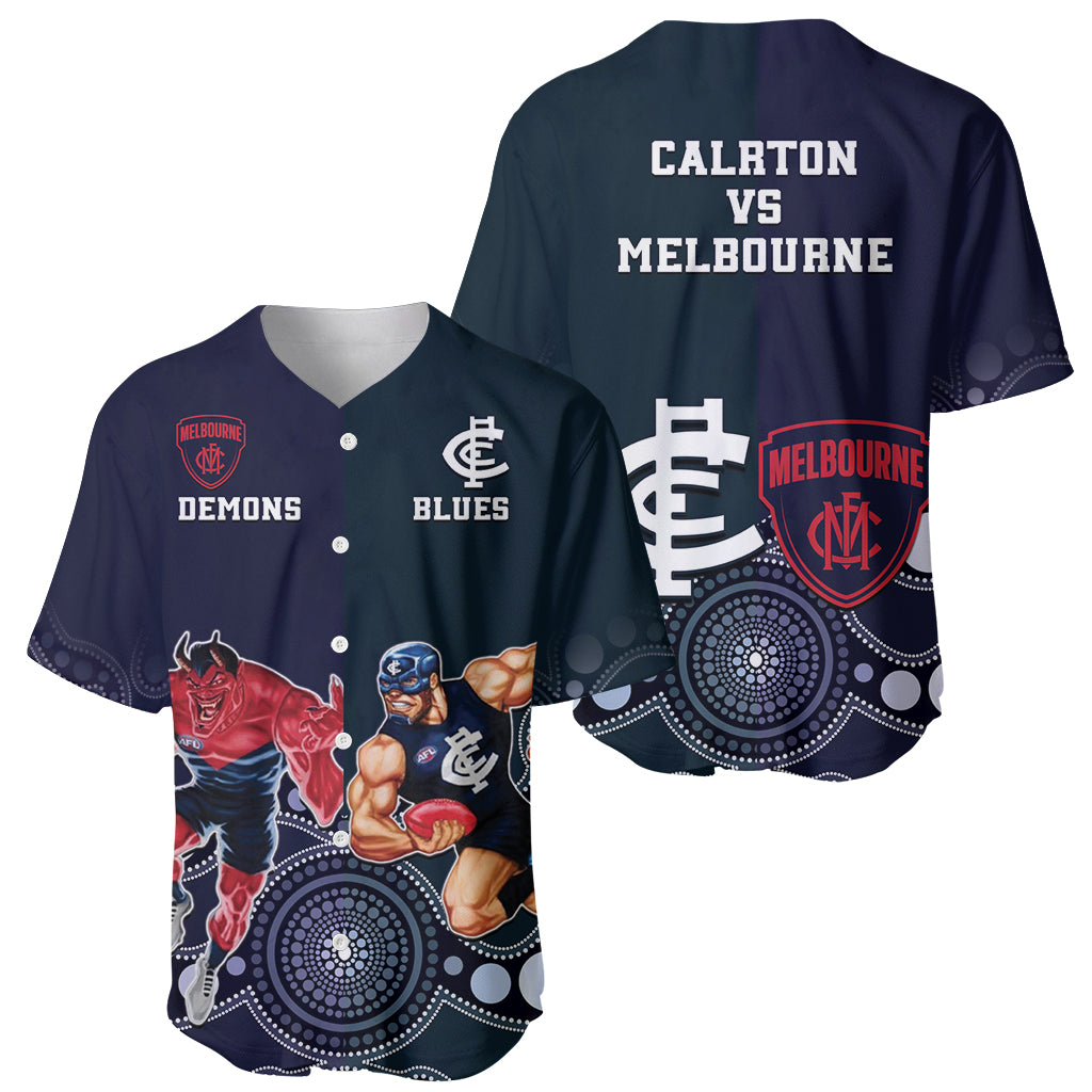 Demons And Blues Football Baseball Jersey Melbourne And Calrton Mascots Aboriginal Art