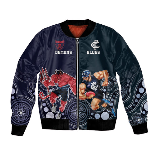 Demons And Blues Football Bomber Jacket Melbourne And Calrton Mascots Aboriginal Art