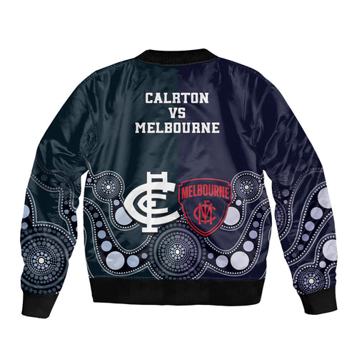 Demons And Blues Football Bomber Jacket Melbourne And Calrton Mascots Aboriginal Art
