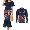 Demons And Blues Football Couples Matching Mermaid Dress and Long Sleeve Button Shirt Melbourne And Calrton Mascots Aboriginal Art