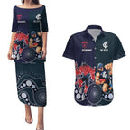 Demons And Blues Football Couples Matching Puletasi and Hawaiian Shirt Melbourne And Calrton Mascots Aboriginal Art