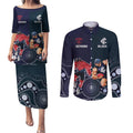 Demons And Blues Football Couples Matching Puletasi and Long Sleeve Button Shirt Melbourne And Calrton Mascots Aboriginal Art