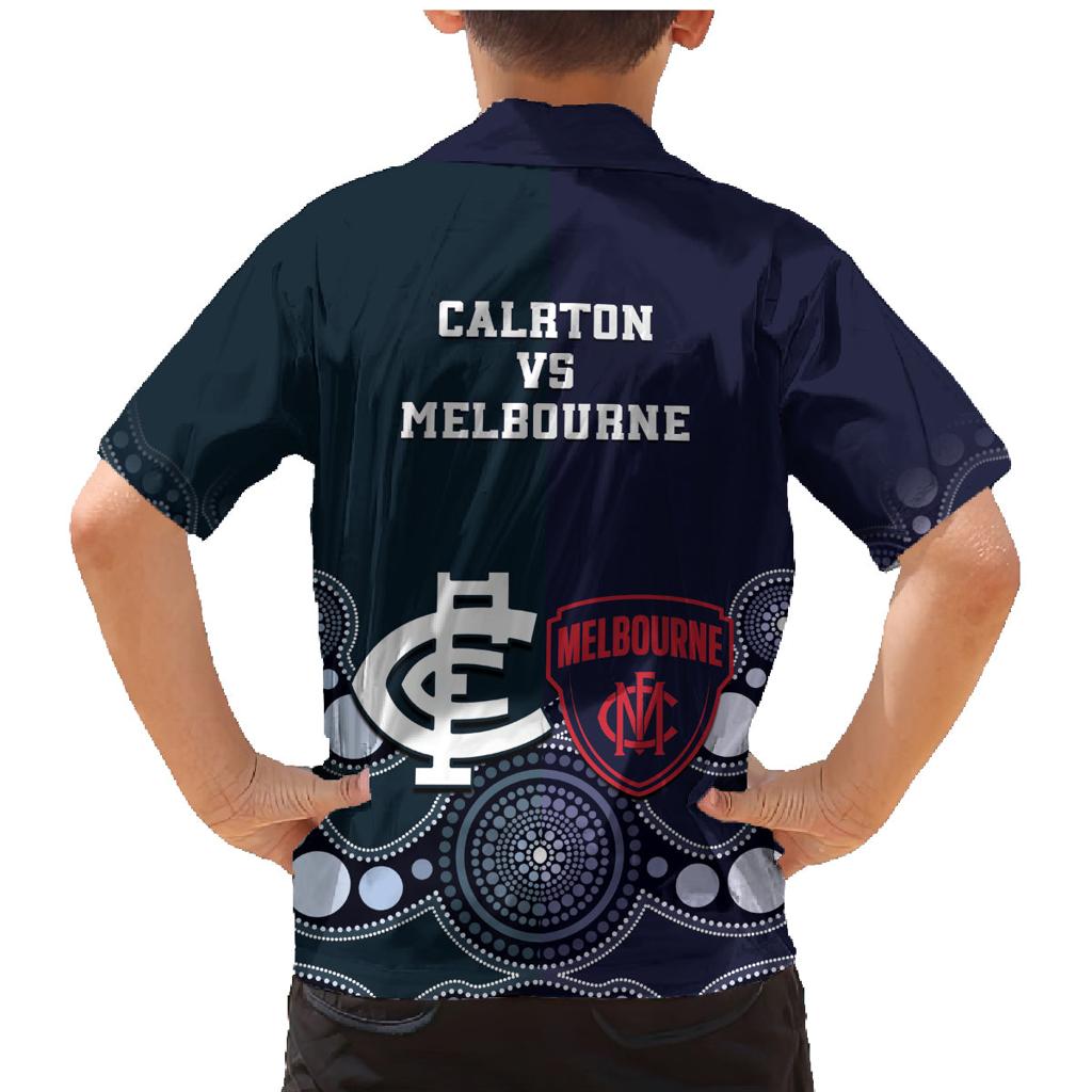 Demons And Blues Football Family Matching Mermaid Dress and Hawaiian Shirt Melbourne And Calrton Mascots Aboriginal Art