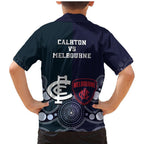 Demons And Blues Football Family Matching Mermaid Dress and Hawaiian Shirt Melbourne And Calrton Mascots Aboriginal Art