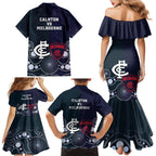 Demons And Blues Football Family Matching Mermaid Dress and Hawaiian Shirt Melbourne And Calrton Mascots Aboriginal Art
