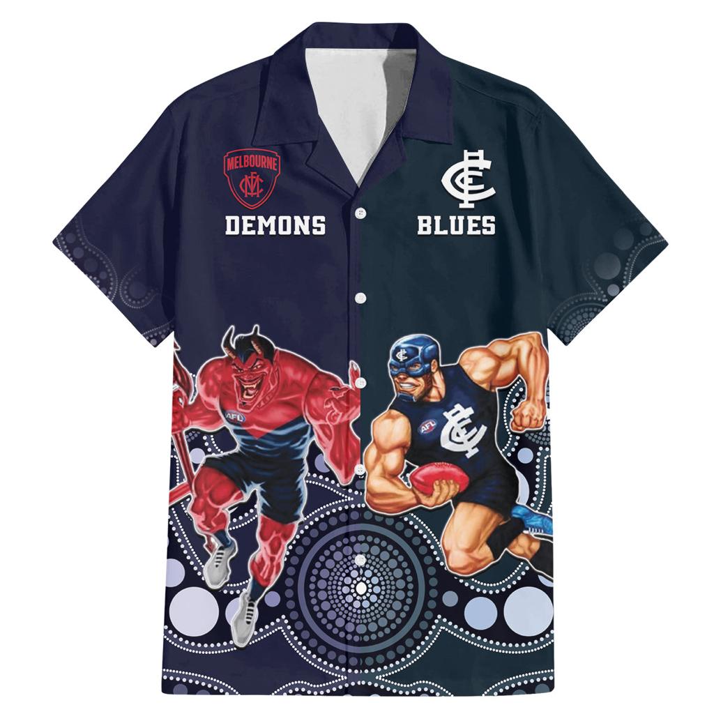 Demons And Blues Football Family Matching Mermaid Dress and Hawaiian Shirt Melbourne And Calrton Mascots Aboriginal Art