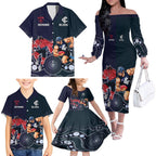 Demons And Blues Football Family Matching Off The Shoulder Long Sleeve Dress and Hawaiian Shirt Melbourne And Calrton Mascots Aboriginal Art
