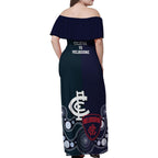 Demons And Blues Football Family Matching Off Shoulder Maxi Dress and Hawaiian Shirt Melbourne And Calrton Mascots Aboriginal Art