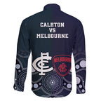 Demons And Blues Football Family Matching Off Shoulder Short Dress and Hawaiian Shirt Melbourne And Calrton Mascots Aboriginal Art