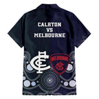 Demons And Blues Football Family Matching Puletasi and Hawaiian Shirt Melbourne And Calrton Mascots Aboriginal Art