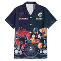 Demons And Blues Football Family Matching Short Sleeve Bodycon Dress and Hawaiian Shirt Melbourne And Calrton Mascots Aboriginal Art