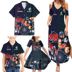 Demons And Blues Football Family Matching Summer Maxi Dress and Hawaiian Shirt Melbourne And Calrton Mascots Aboriginal Art