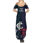 Demons And Blues Football Family Matching Summer Maxi Dress and Hawaiian Shirt Melbourne And Calrton Mascots Aboriginal Art
