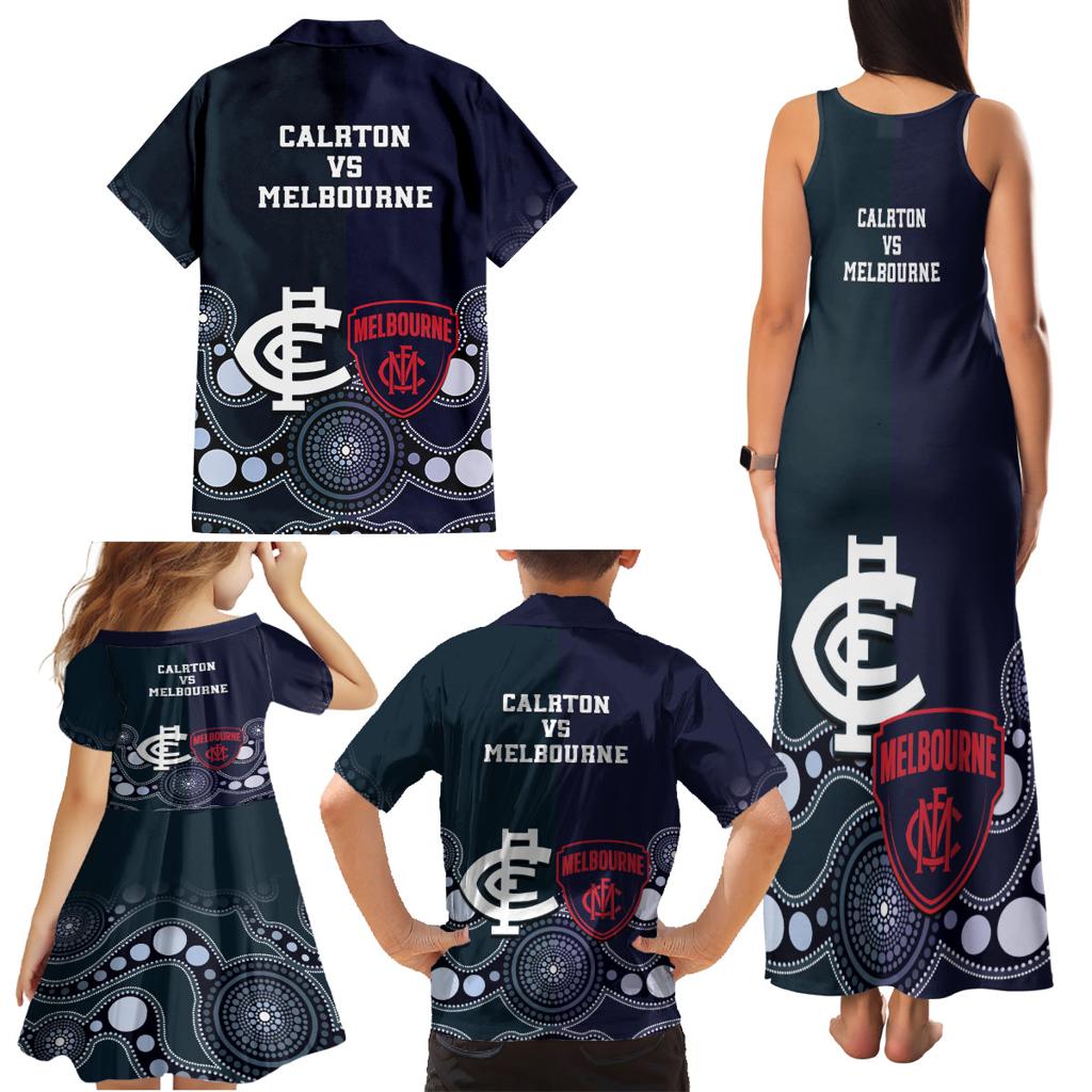 Demons And Blues Football Family Matching Tank Maxi Dress and Hawaiian Shirt Melbourne And Calrton Mascots Aboriginal Art