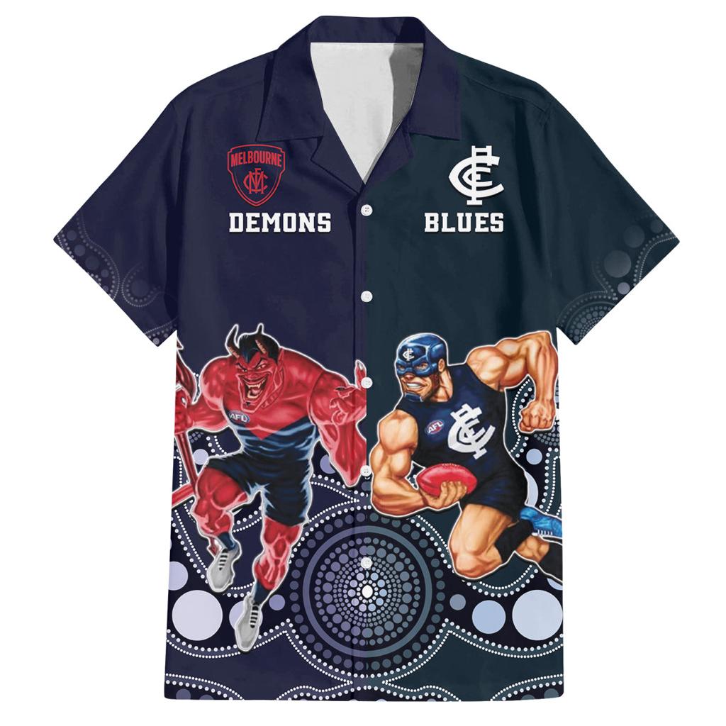 Demons And Blues Football Family Matching Tank Maxi Dress and Hawaiian Shirt Melbourne And Calrton Mascots Aboriginal Art