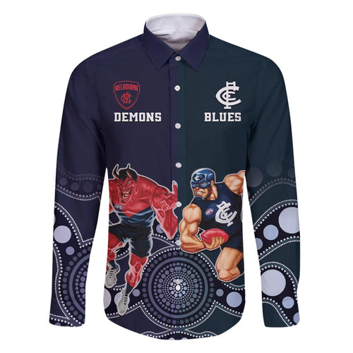 Demons And Blues Football Family Matching Tank Maxi Dress and Hawaiian Shirt Melbourne And Calrton Mascots Aboriginal Art