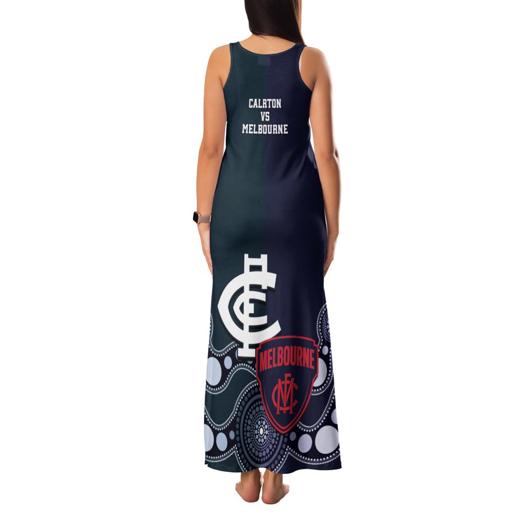 Demons And Blues Football Family Matching Tank Maxi Dress and Hawaiian Shirt Melbourne And Calrton Mascots Aboriginal Art