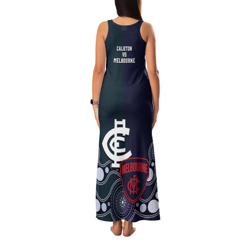 Demons And Blues Football Family Matching Tank Maxi Dress and Hawaiian Shirt Melbourne And Calrton Mascots Aboriginal Art