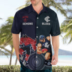 Demons And Blues Football Hawaiian Shirt Melbourne And Calrton Mascots Aboriginal Art