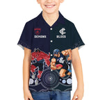 Demons And Blues Football Hawaiian Shirt Melbourne And Calrton Mascots Aboriginal Art