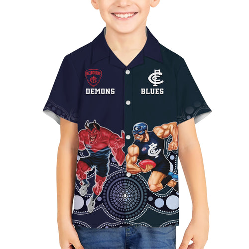 Demons And Blues Football Hawaiian Shirt Melbourne And Calrton Mascots Aboriginal Art