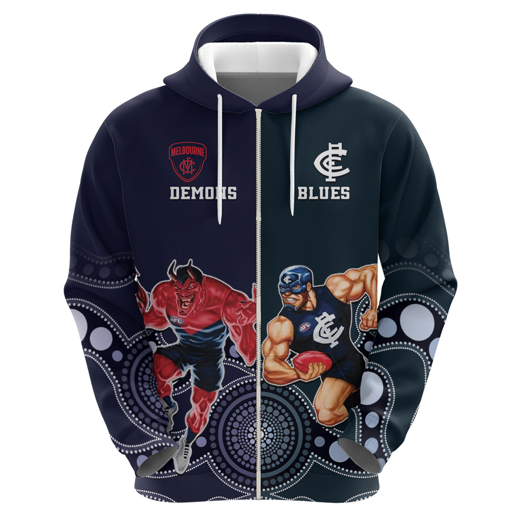 Demons And Blues Football Hoodie Melbourne And Calrton Mascots Aboriginal Art