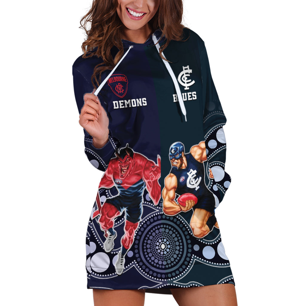 Demons And Blues Football Hoodie Dress Melbourne And Calrton Mascots Aboriginal Art